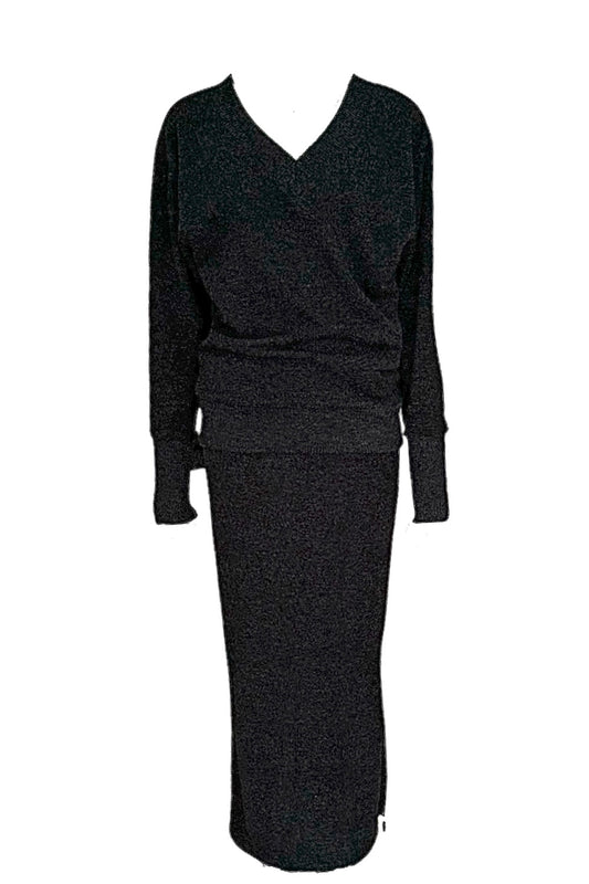 V neck knit set up / Heather black