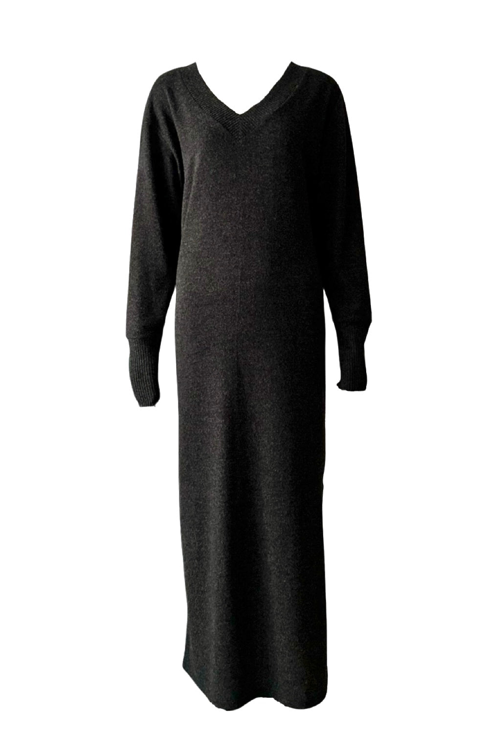 V neck knit dress / Heather black
