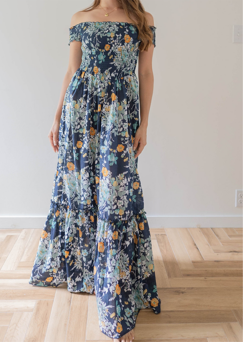 Off The Shoulder Dress / NAVY FLOWER