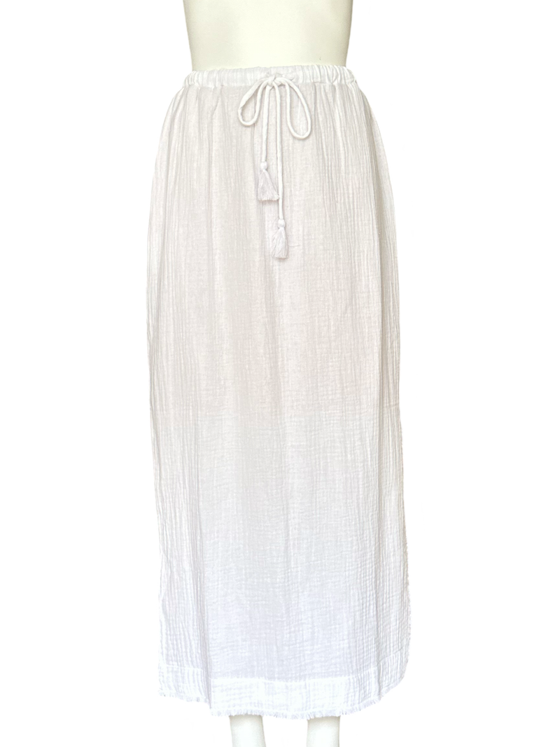 Fringe Side Slit Skirt / White