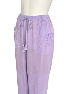 Fringe Cotton Gauze Pants Lavender