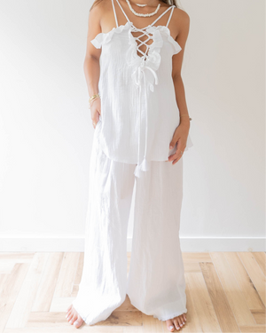 Fringe Wide Pants / White