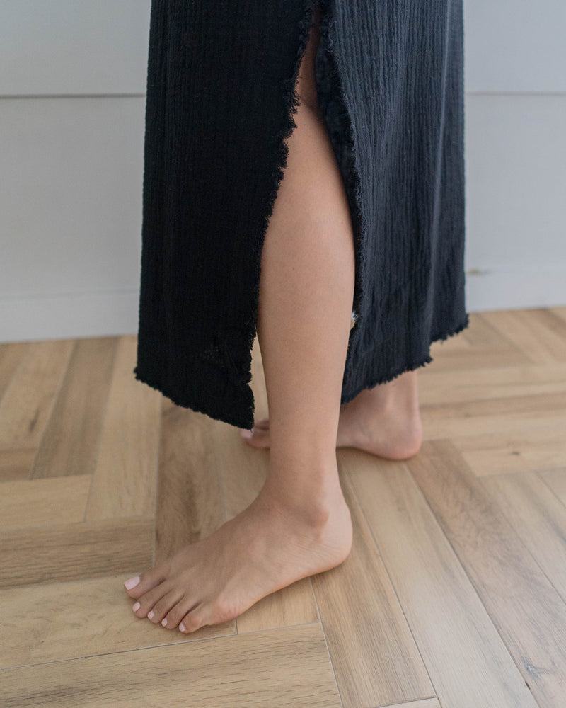 9月中旬発送予定★予約販売：Fringe Side Slit Skirt / Black