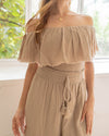 Fringe Frill Off The Shoulder Tops Mocha