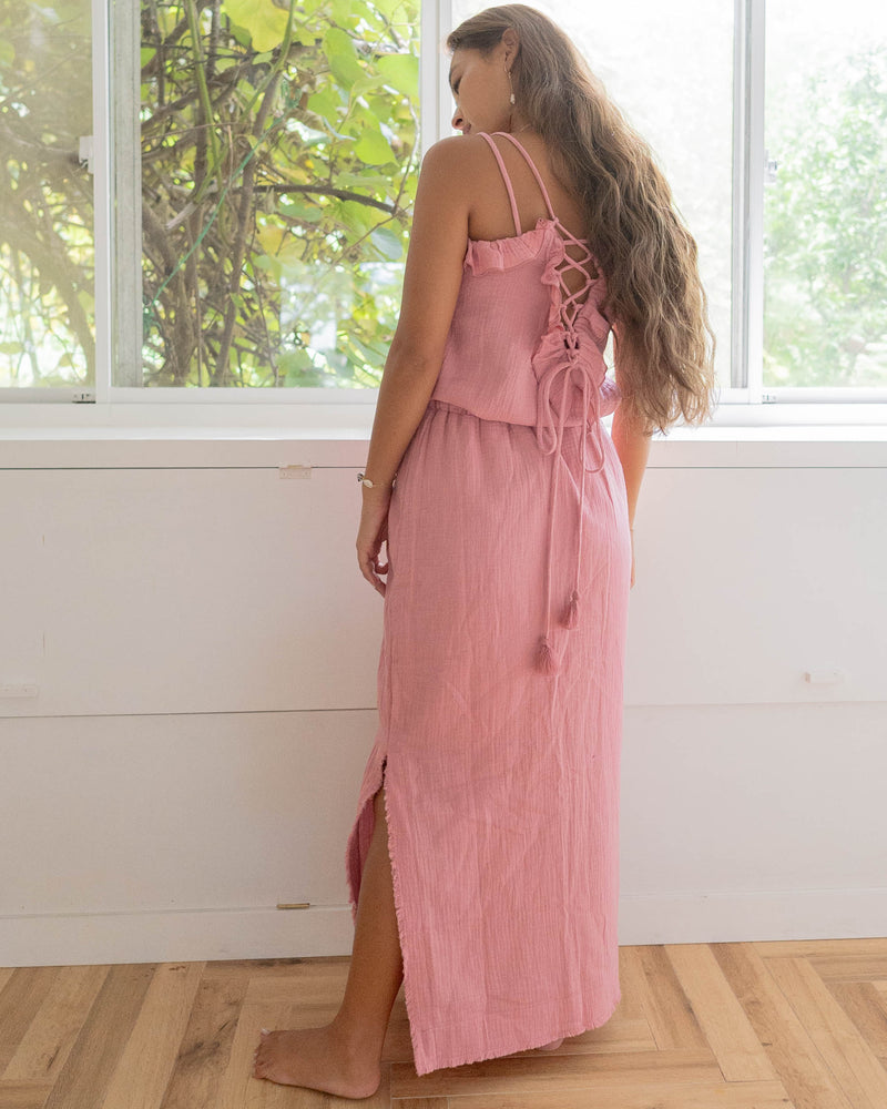 Fringe Side Slit Skirt / Blush Pink