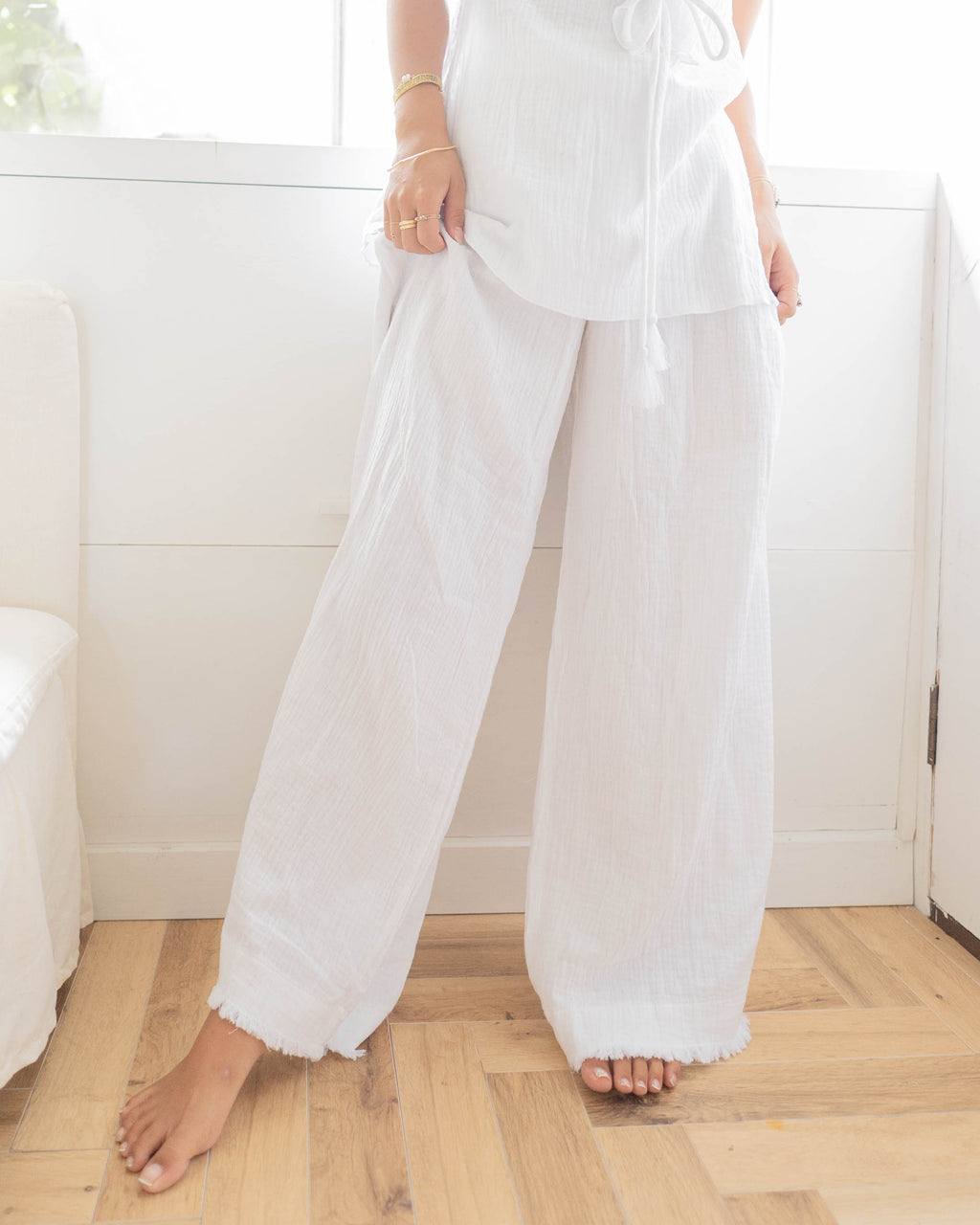 Fringe Wide Pants / White