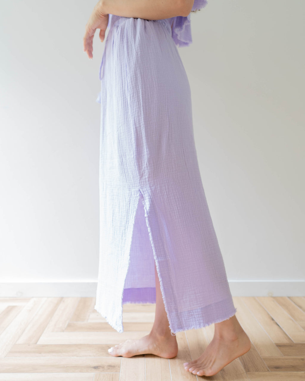 Fringe Side Slit Skirt / Lavender