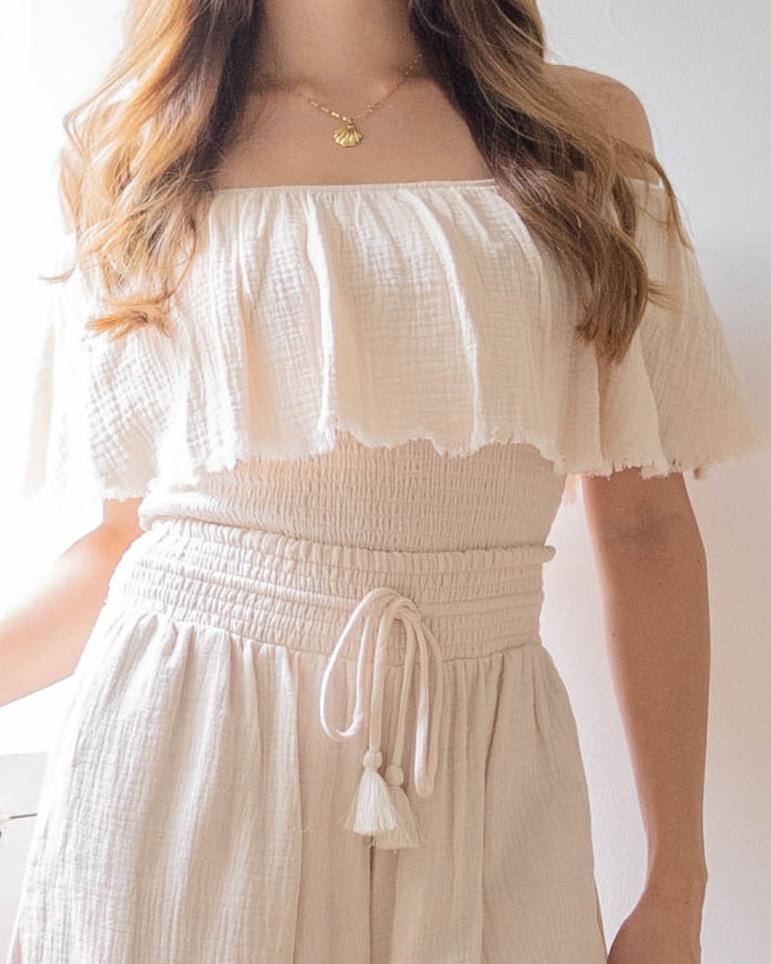 Fringe Frill Off The Shoulder Tops Ivory