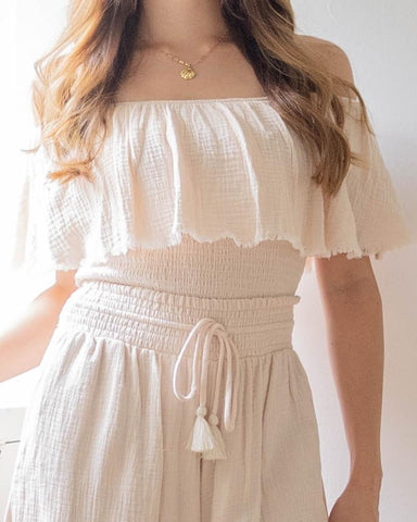 Fringe Frill Off The Shoulder Tops White