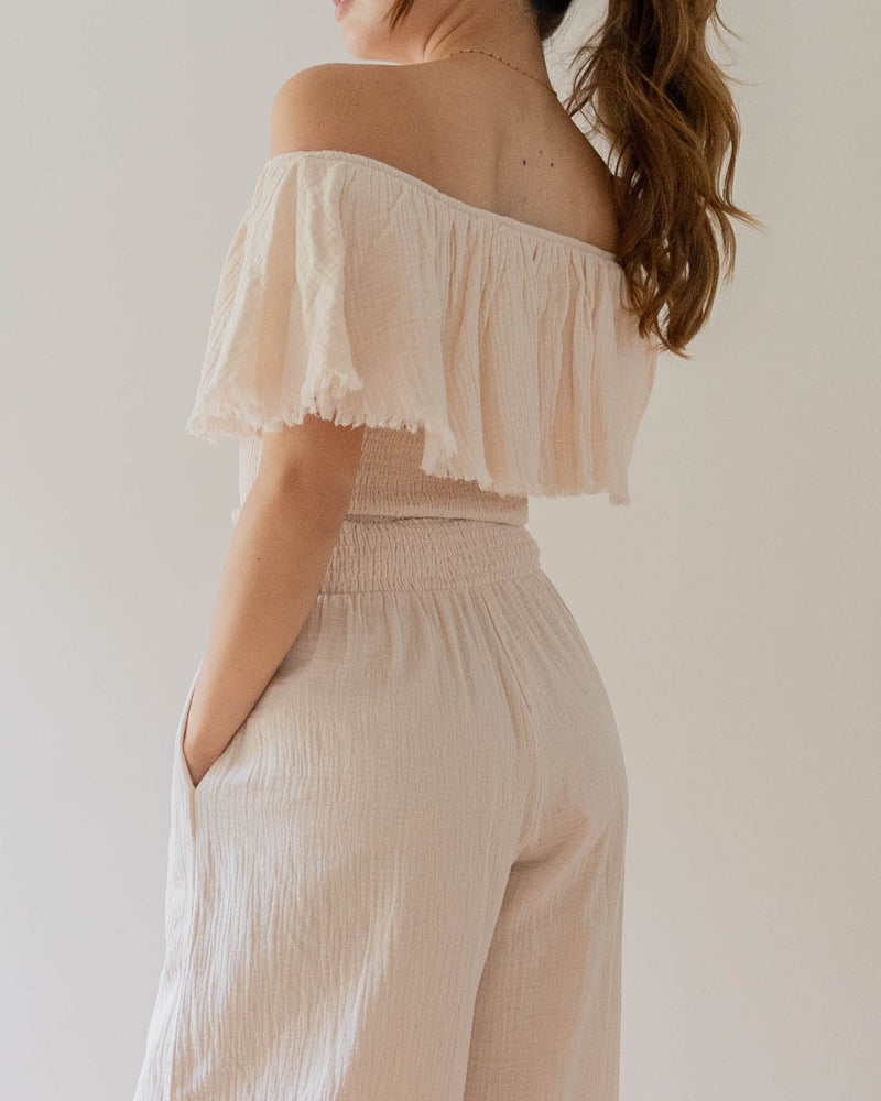 Fringe Frill Off The Shoulder Tops Ivory