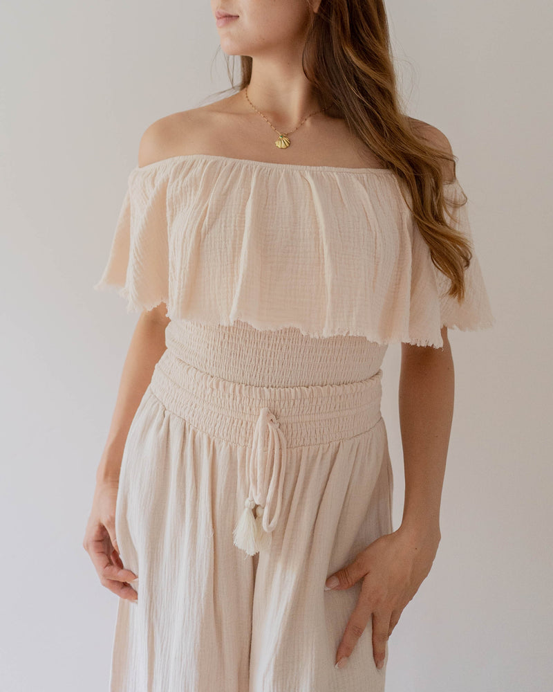 Fringe Frill Off The Shoulder Tops Ivory