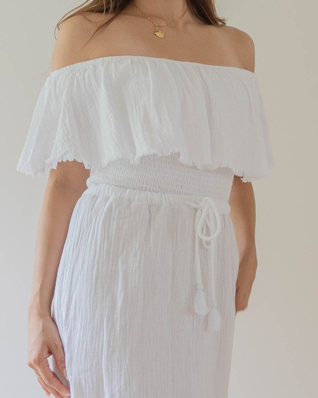 Fringe Frill Off The Shoulder Tops White