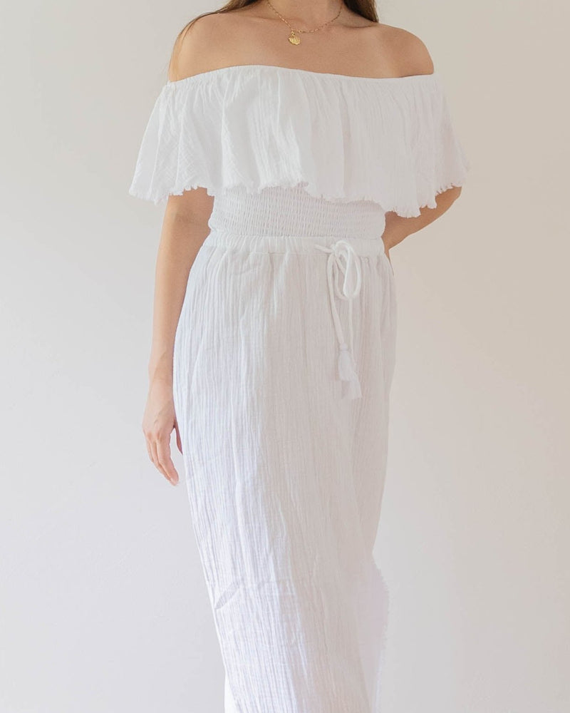 Fringe Frill Off The Shoulder Tops White