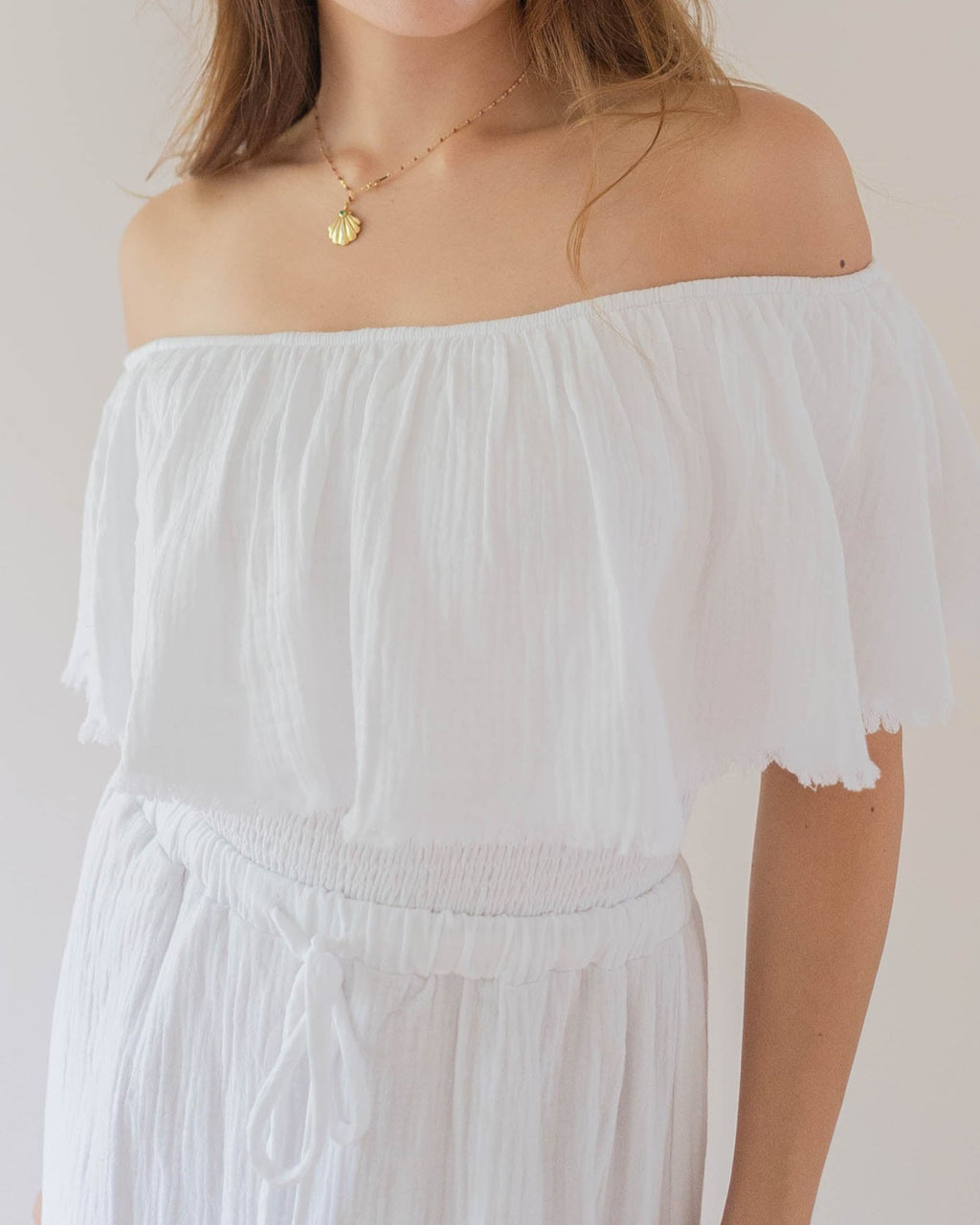 Fringe Frill Off The Shoulder Tops White