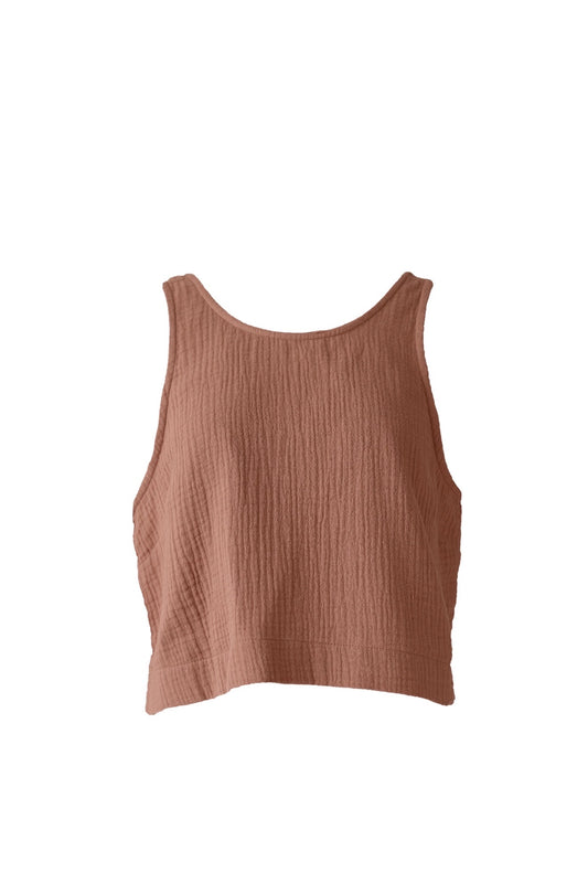 Cotton Gauze Back Button Tanktop Dark Terracotta