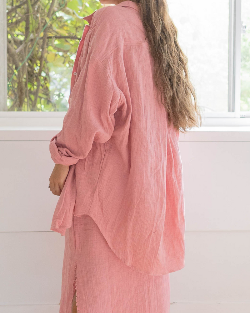 Over Size Button Down Shirt / Blush Pink