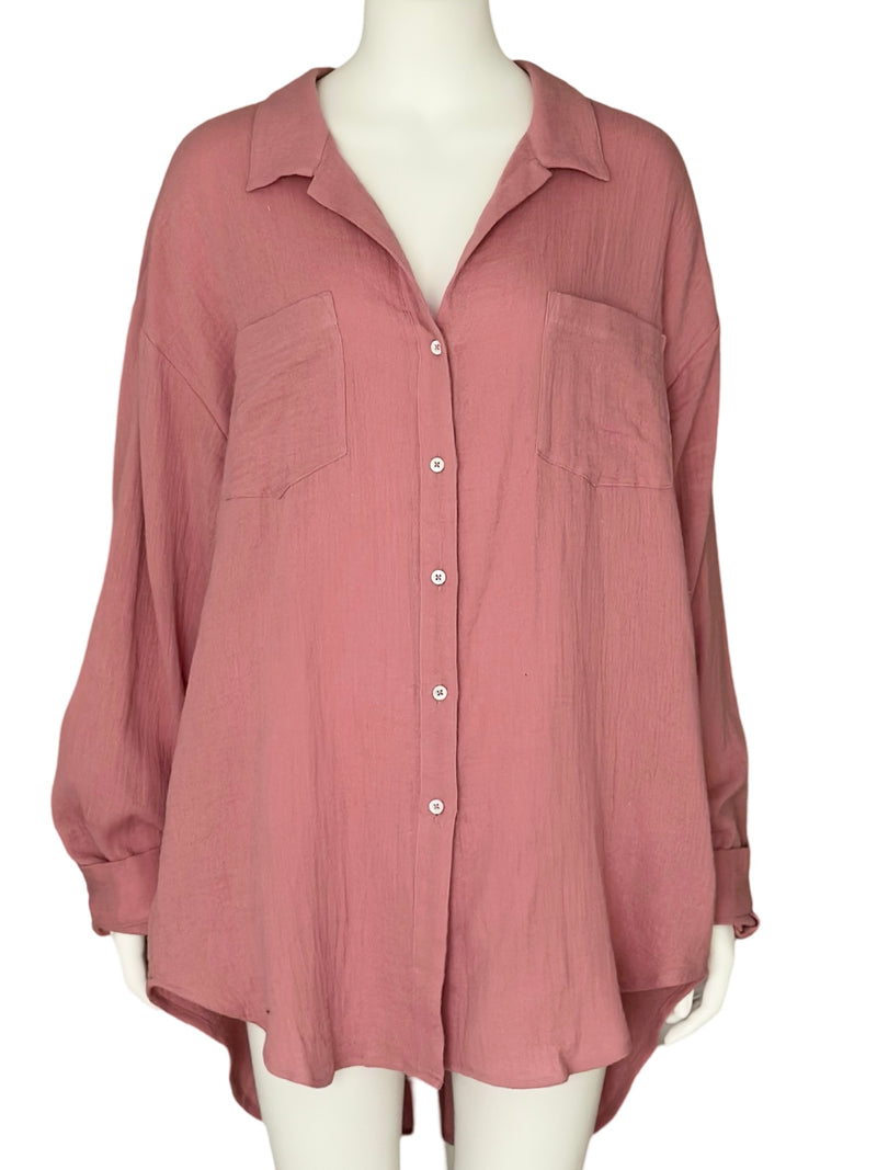 Over Size Button Down Shirt / Blush Pink