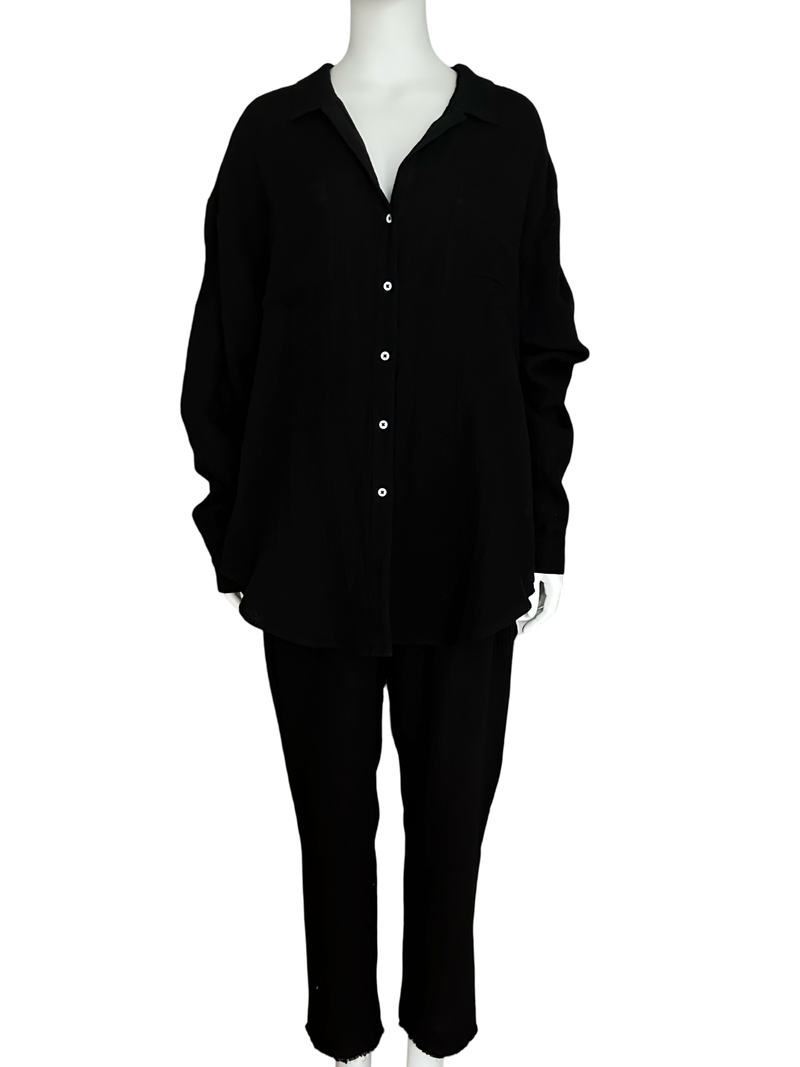 Over Size Button Down Shirt / Black