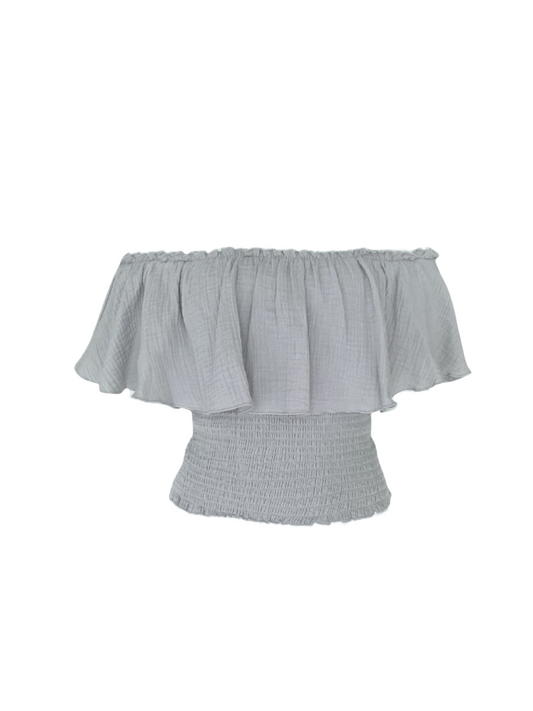 Frill Off The Shoulder Top - Gray