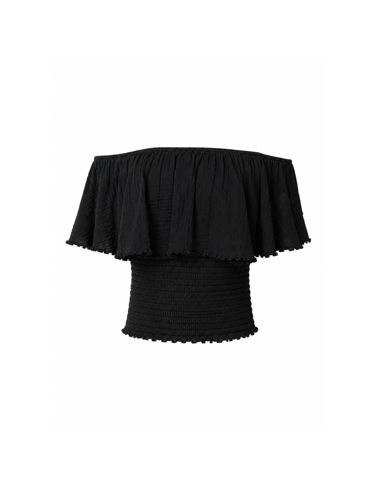 Fringe Frill Off The Shoulder Tops Black