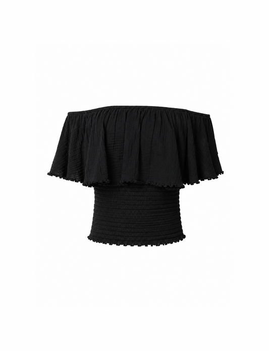 Fringe Frill Off The Shoulder Tops Black