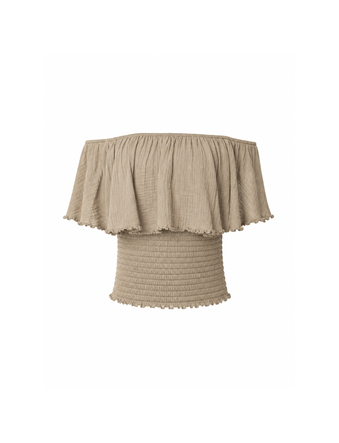 Fringe Frill Off The Shoulder Tops Mocha