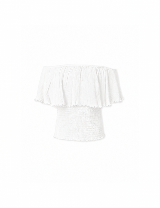Fringe Frill Off The Shoulder Tops White