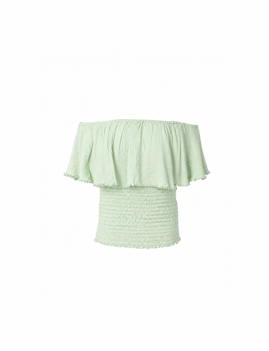Fringe Frill Off The Shoulder Tops Meadow green