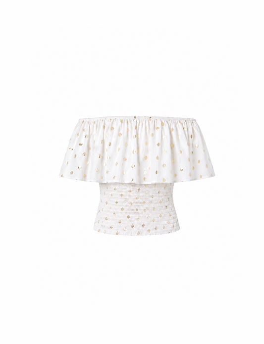 Fringe Frill Off The Shoulder Tops White gold