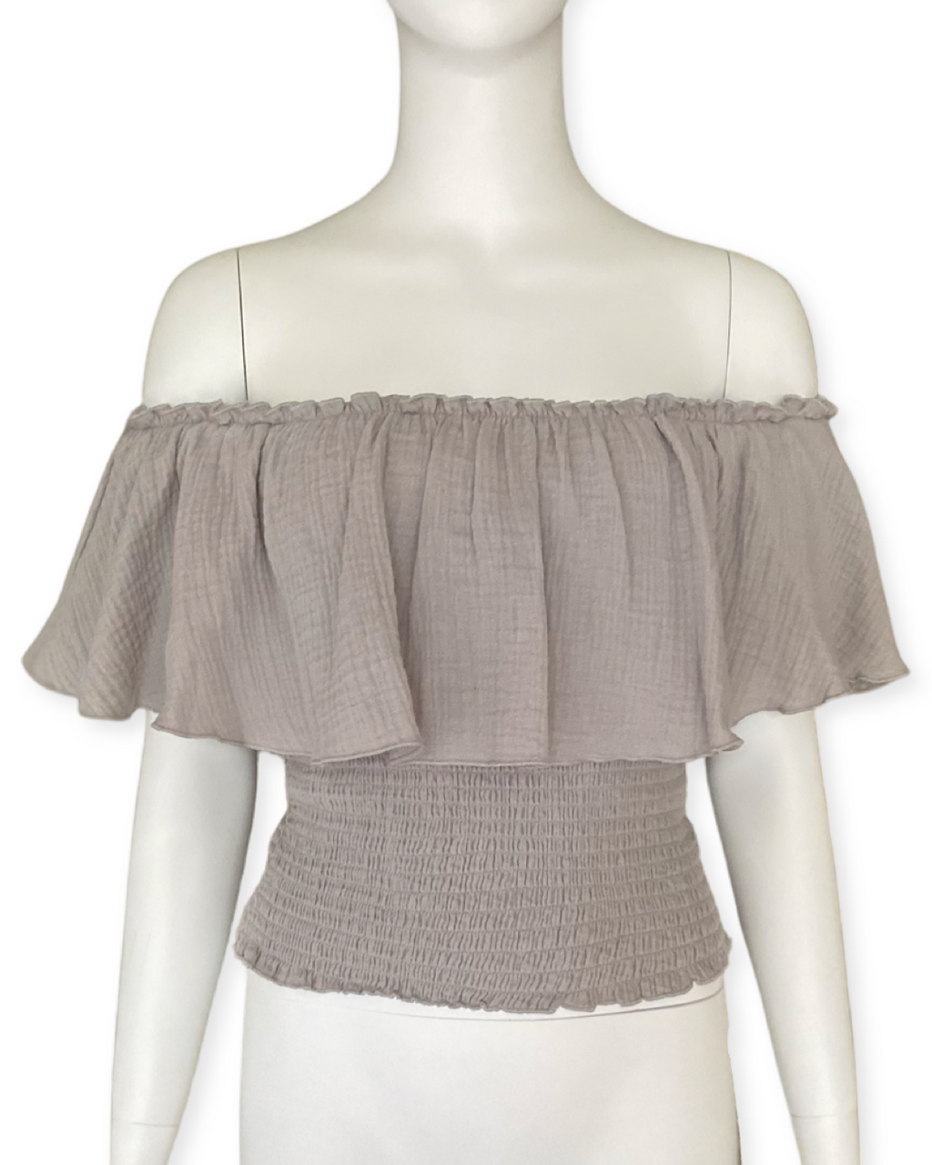 Frill Off The Shoulder Top - Gray