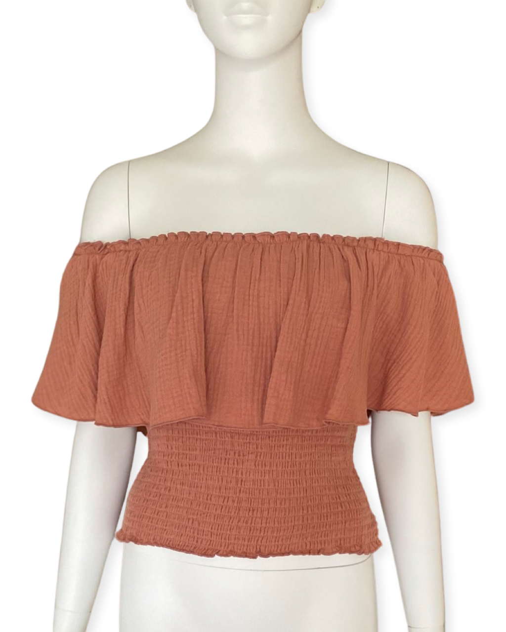 Frill Off The Shoulder Top - Terracotta