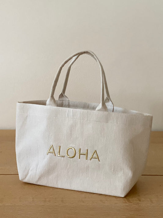 Small Linen Aloha Tote Bag