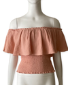 Frill Off The Shoulder Top - Dusty Pink